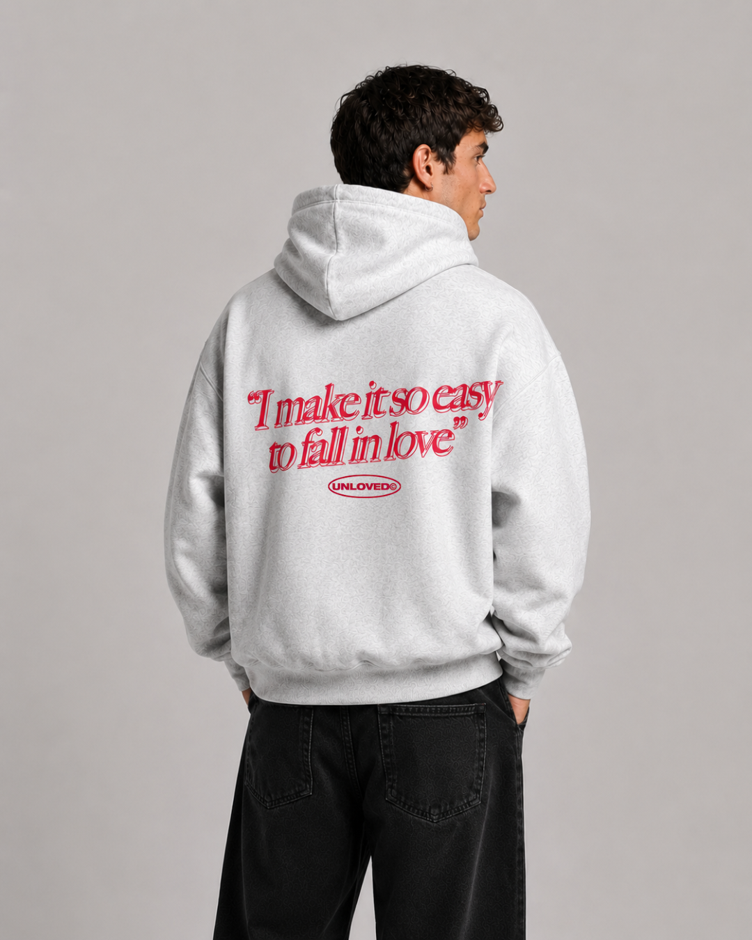 Fall in Love boxy hoodie grigia
