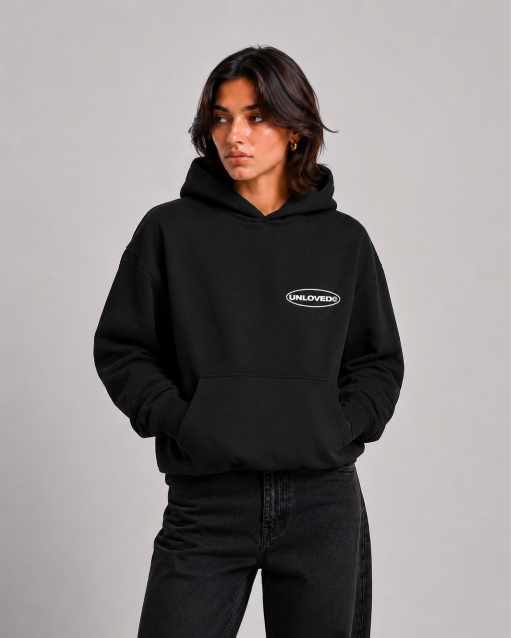 Peace boxy hoodie nera
