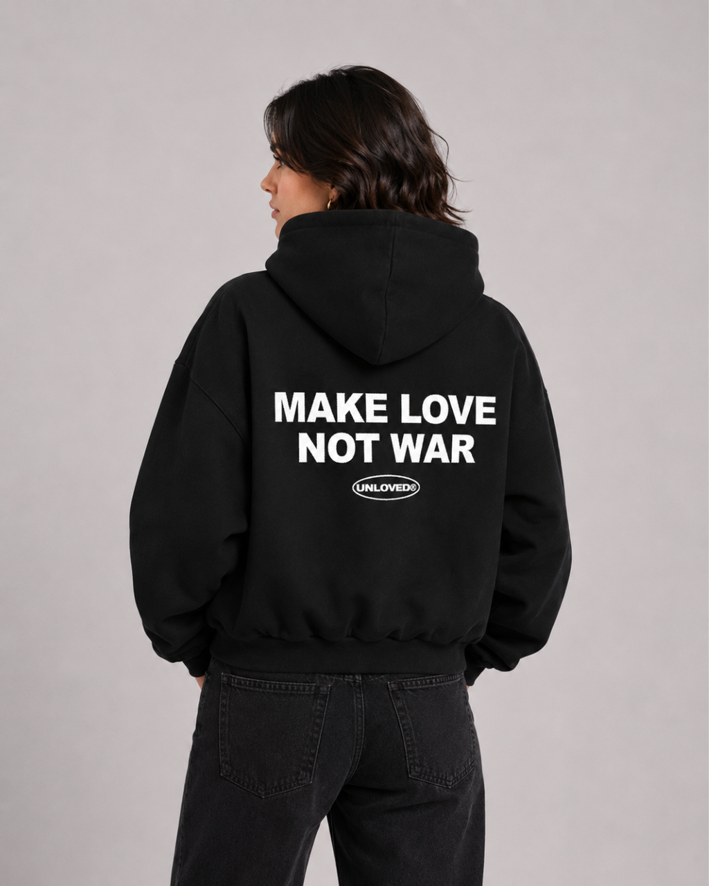 Peace boxy hoodie nera