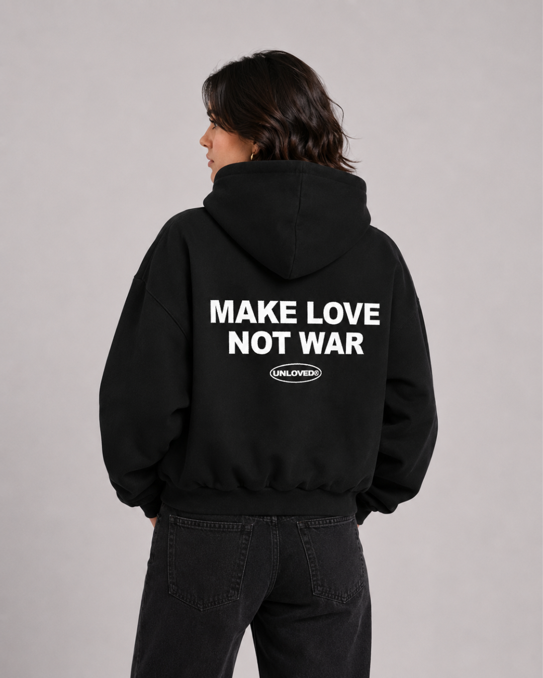 Peace boxy hoodie nera