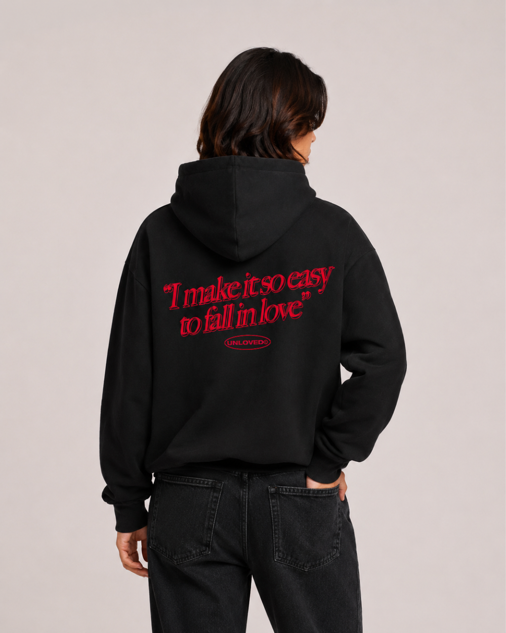 Fall in Love boxy hoodie nera
