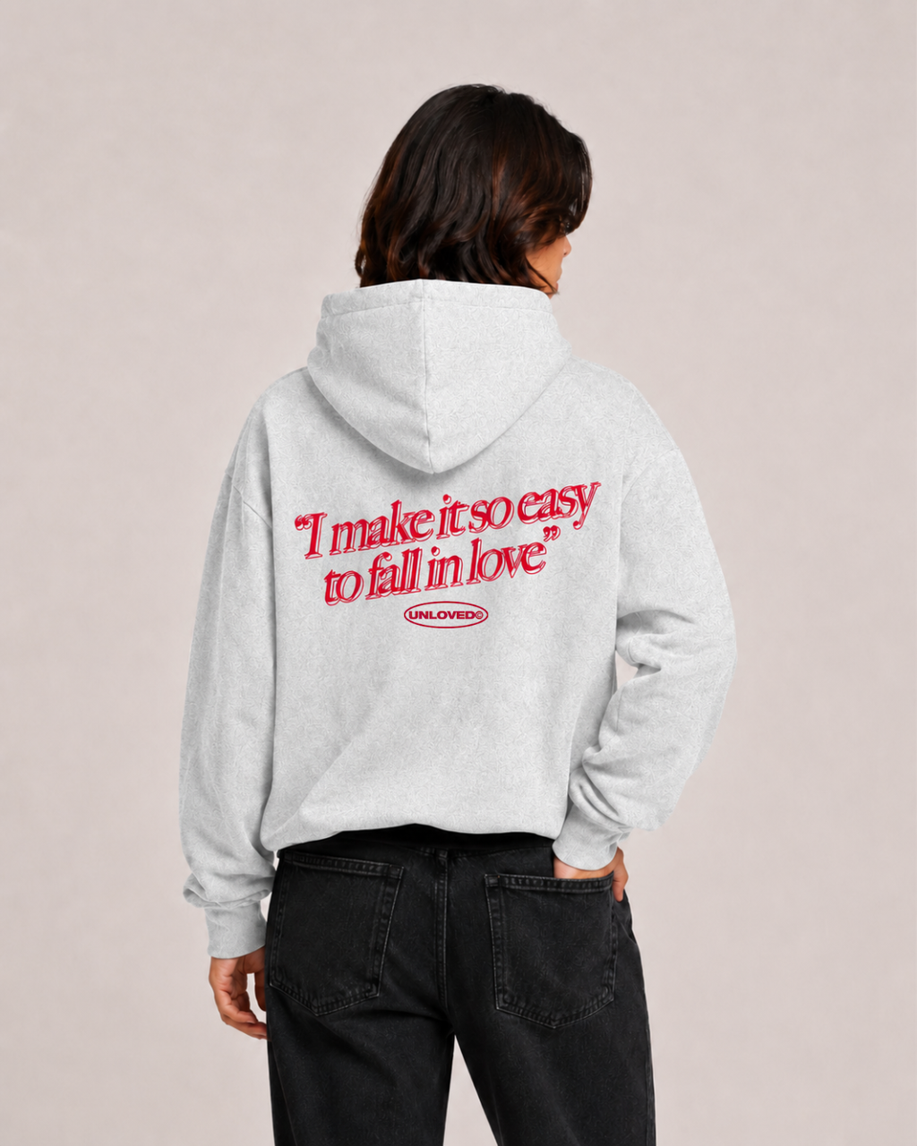 Fall in Love boxy hoodie grigia