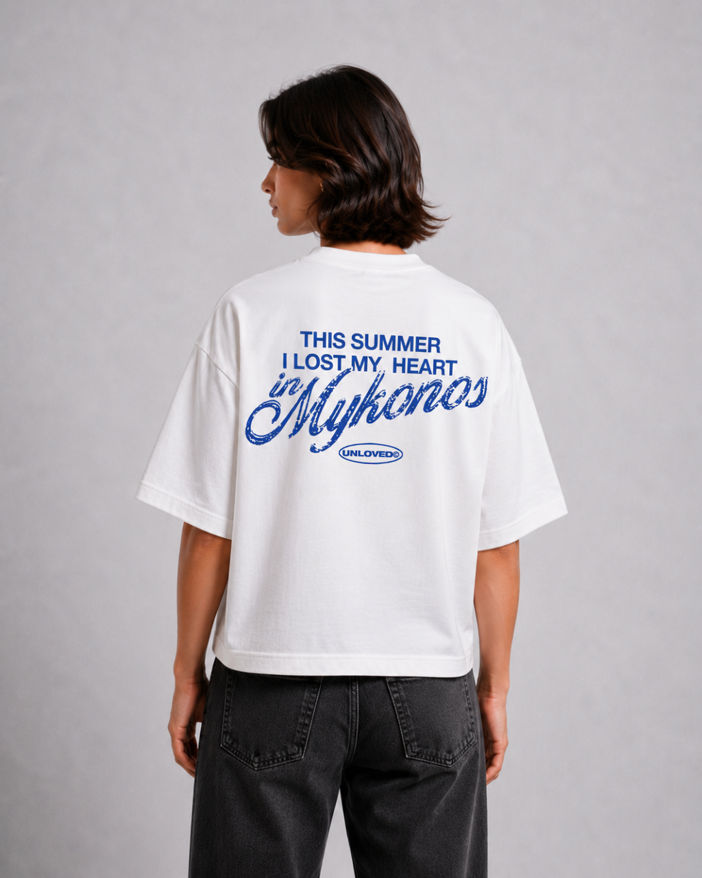 Mykonos holiday boxy tee bianca