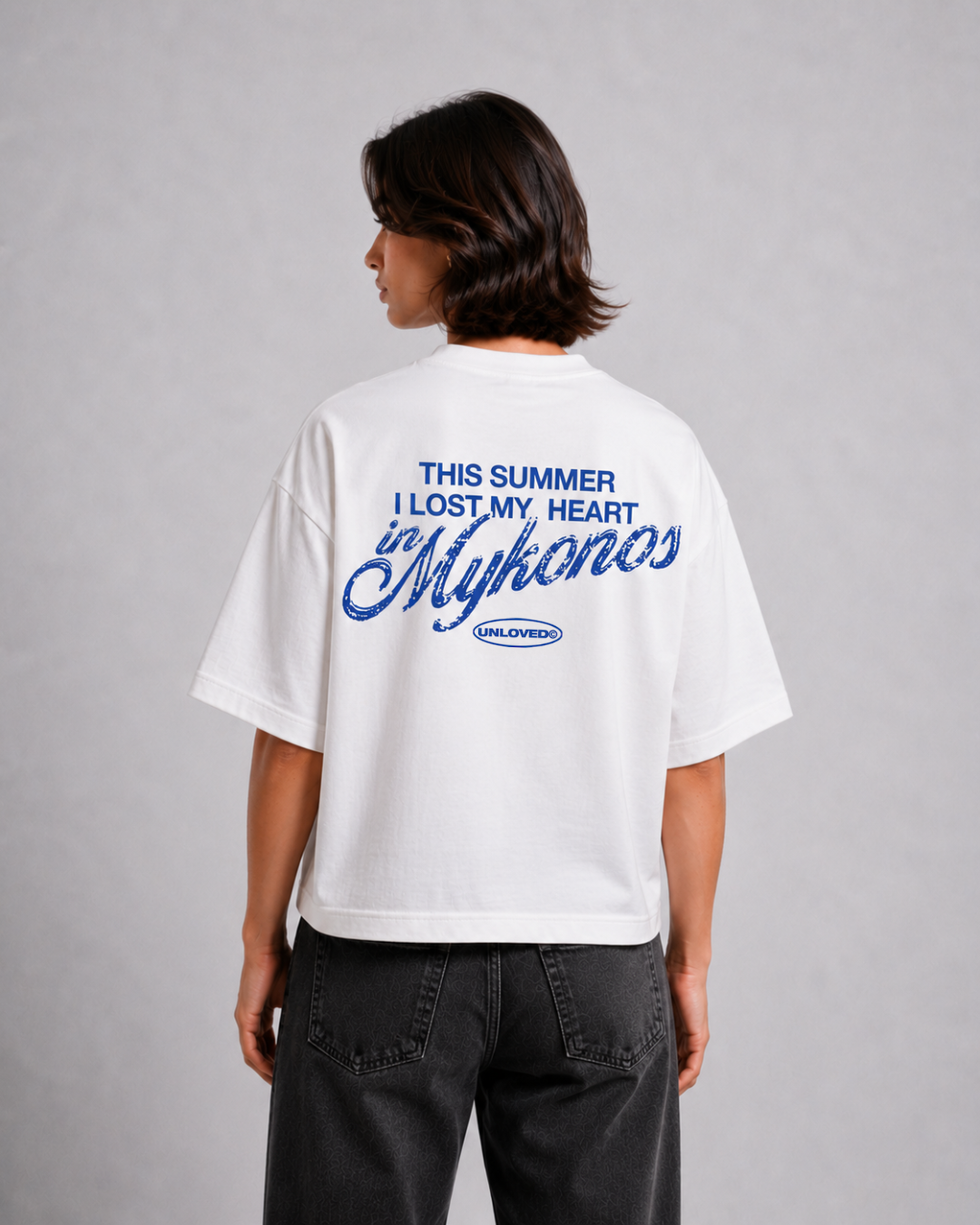 Mykonos holiday boxy tee bianca