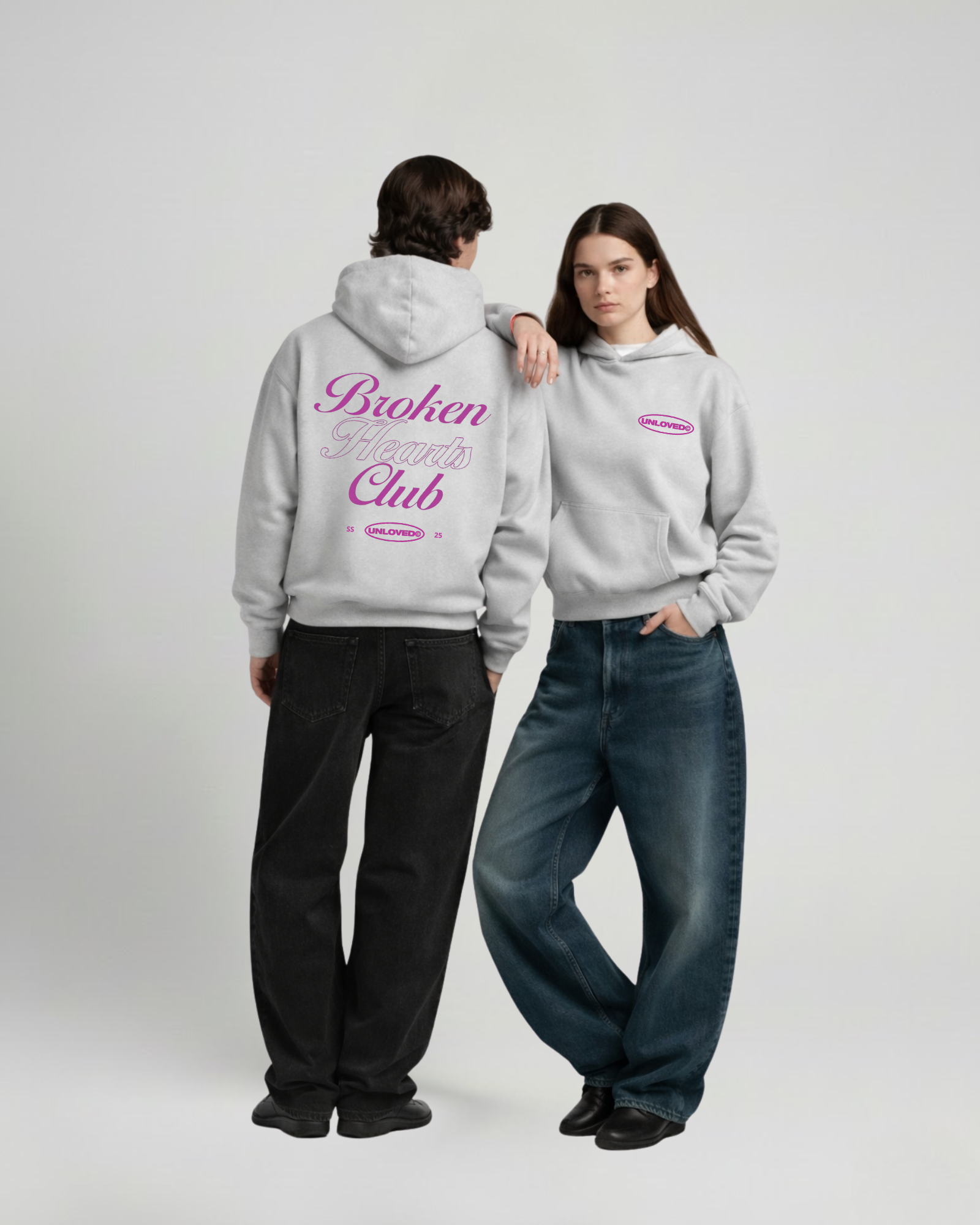 Broken Heart boxy hoodie grigio