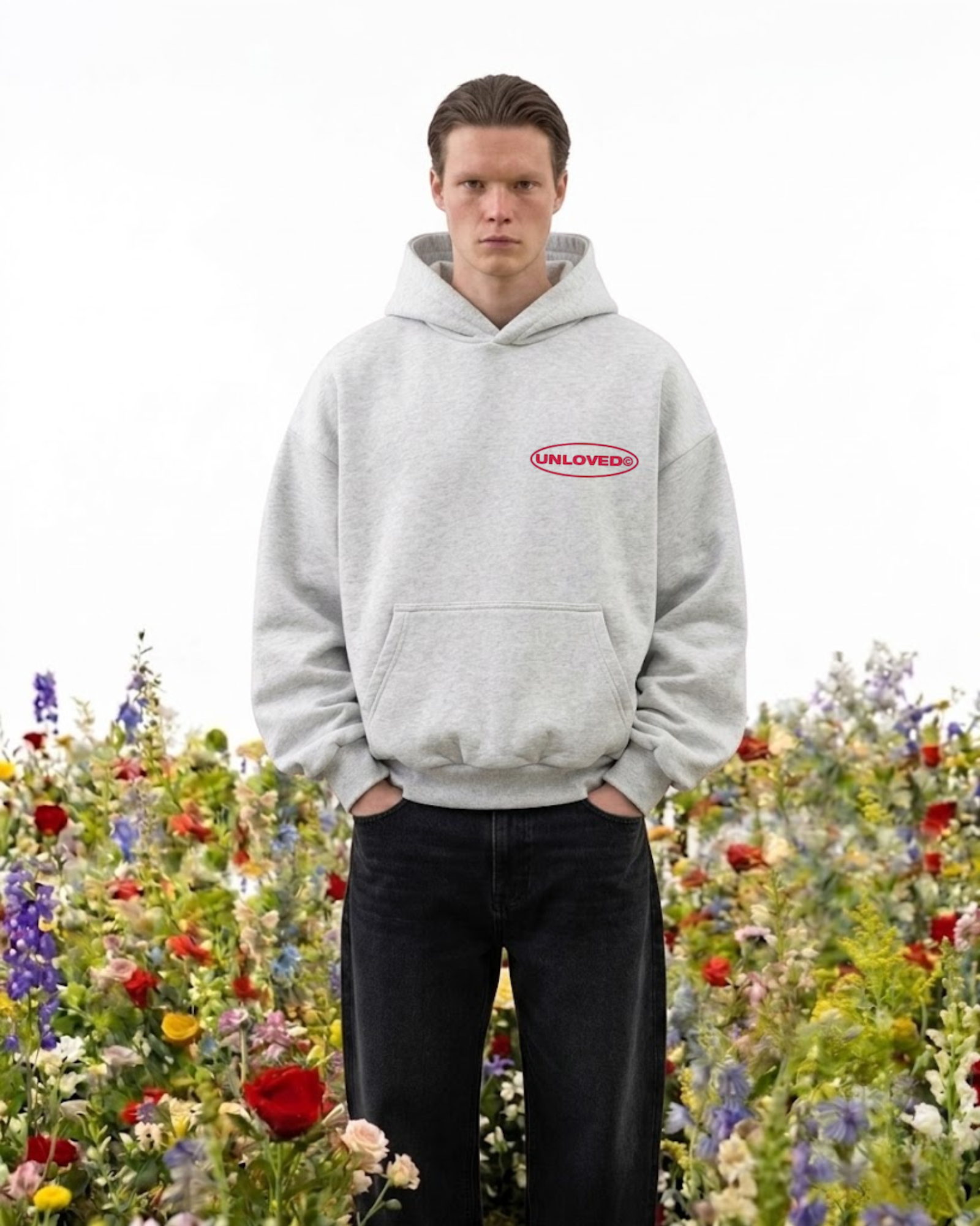 Red Flag boxy hoodie grigio