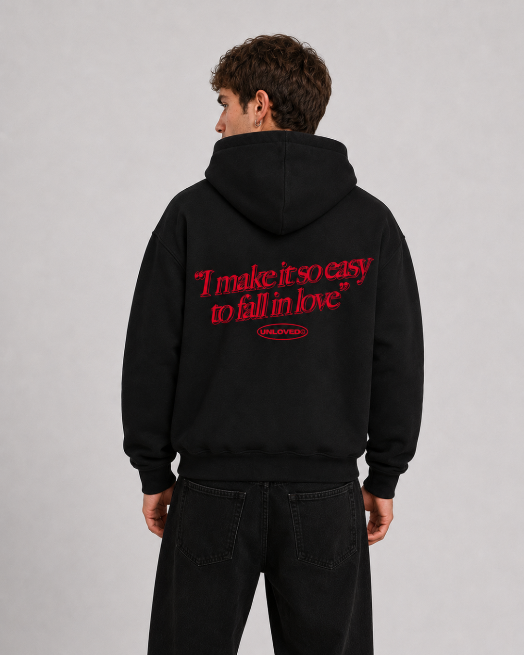 Fall in Love boxy hoodie nera
