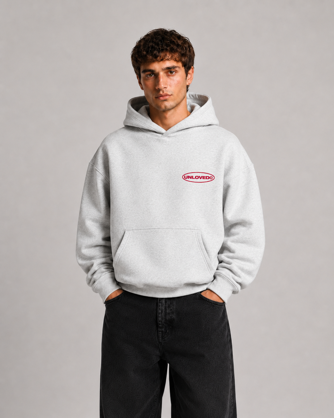 Fall in Love boxy hoodie grigia